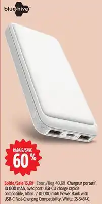 Canadian Tire 10,000 mAh Power Bank with USB-C Fast-Charging Compatibility, White offer