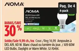 Canadian Tire NOMA A19 60W LED Bulbs offer