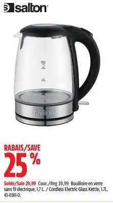 Canadian Tire Salton Cordless Electric Glass Kettle offer