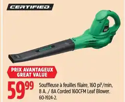 Canadian Tire Certified 8A Corded 160CFM Leaf Blower offer