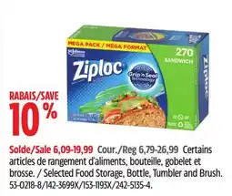 Canadian Tire Ziploc Selected Food Storage, Bottle, Tumbler and Brush offer