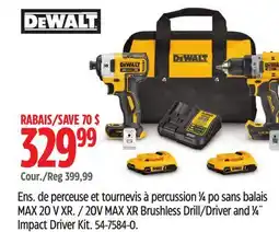 Canadian Tire Dewalt 20V MAX XR Brushless Drill/Driver and 1⁄4˝ Impact Driver Kit offer
