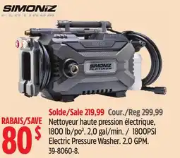 Canadian Tire SIMONIZ 1800PSI Electric Pressure Washer offer