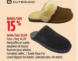 Canadian Tire Outbound Suede Faux-Fur Lined Slippers for Adults offer