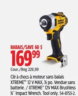 Canadian Tire DEWALT XTREME 12V MAX Brushless 1β2Λ Impact Wrench offer