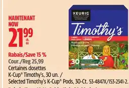 Canadian Tire Keurig Selected Timothy's K-Cup Pods, 30-Ct offer