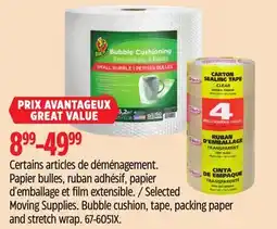 Canadian Tire Selected Moving Supplies Bubble cushion, tape, packing paper and stretch wrap offer