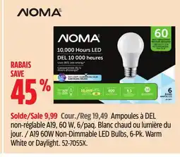 Canadian Tire NOMA A19 60W Non-Dimmable LED Bulbs, 6-Pk. Warm offer