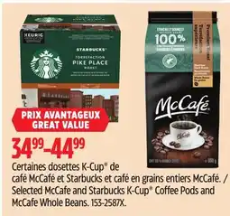 Canadian Tire Keurig Selected McCafe and Starbucks K-Cup Coffee Pods and McCafe Whole Beans offer