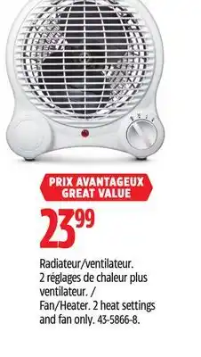 Canadian Tire For Living 2 heat settings and fan only offer