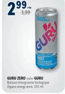 Familiprix GURU or GURU ZERO, Organic energy drink, 355 ml offer