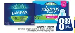 Jean Coutu ALWAYS, TAMPAX Selected pads, tampons and panty liners offer
