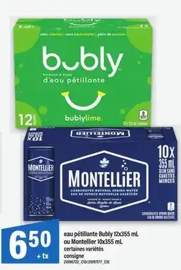 Maxi EAU PÉTILLANTE BUBLY 12X355 ML OU MONTELLIER 10X355 ML offer
