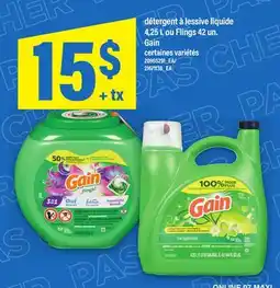 Maxi DÉTERGENT À LESSIVE LIQUIDE, 4,25 L OU FLINGS, 42 UN. GAIN offer