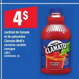 Maxi COCKTAIL DE TOMATE ET DE PALOURDES CLAMATO MOTT'S, 1,89 L offer