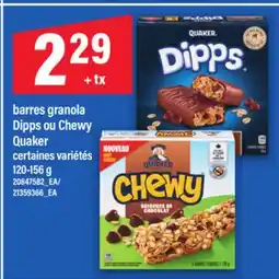 Maxi BARRES GRANOLA DIPPS OU CHEWY QUAKER, 120-156 g offer