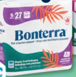 Familiprix BONTERRA, Bathroom tissue, 9 triple rolls, Tissues, 3 mega packs or Paper towels, 3 mega rolls offer