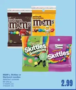 Wholesale Club M&M'S, SKITTLES OR STARBURST CANDIES, 95-255 g offer