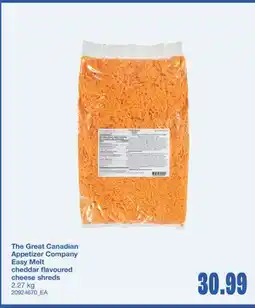 Wholesale Club THE GREAT CANADIAN APPETIZER COMPANY EASY MELT CHEDDAR FLAVOURED CHEESE SHREDS, 2.27 KG offer