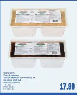Wholesale Club CAMPBELL'S FRENCH ONION OR CLASSIC CHICKEN NOODLE SOUP OR KLONDIKE CHILLI TUB, 1.81 kg offer