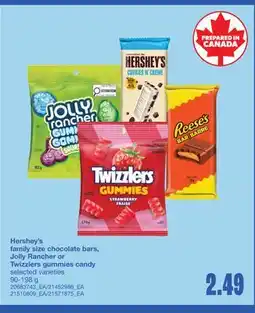 Wholesale Club HERSHEY'S FAMILY SIZE CHOCOLATE BARS, JOLLY RANCHER OR TWIZZLERS GUMMIES CANDY, 90-198 G offer
