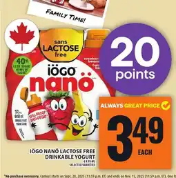 Food Basics IÖGO NANÖ LACTOSE FREE DRINKABLE YOGURT offer