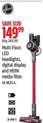 Canadian Tire Hoover Multi-Floor. LED headlights, digital display and HEPA media filter offer