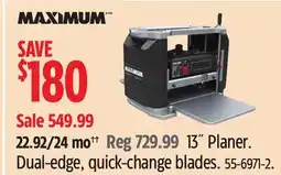 Canadian Tire Maximum 13˝ Planer. Dual-edge, quick-change blades offer