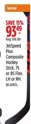 Canadian Tire JetSpeed Plus Composite Hockey Stick, 75 or 85 Flex. LH or RH offer