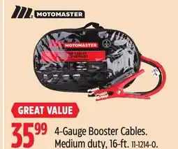 Canadian Tire MotoMaster 4-Gauge Booster Cables. Medium duty, 16-ft offer