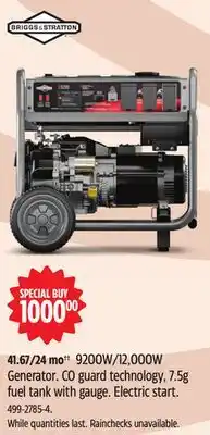 Canadian Tire Briggs Stratton 9200W/12,000W Generator offer