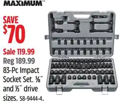 Canadian Tire MAXIMUM 83-Pc Impact Socket Set. 3β8Λ and 1β2Λ drive sizes offer