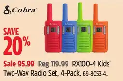 Canadian Tire Cobra RX100-4 Kids' Two-Way Radio Set, 4-Pack offer