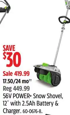 Canadian Tire 56V POWER+ Snow Shovel, 12 with 2.5 Ah battery & Charger offer