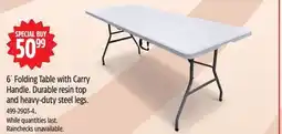 Canadian Tire 6´ Folding Table with Carry Handle. Durable resin top and heavy-duty steel legs offer