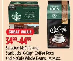 Canadian Tire Selected McCafe and Starbucks K-Cup Coffee Pods and McCafe Whole Beans offer