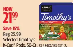 Canadian Tire Keurig Selected Timothy's K-Cup Pods offer