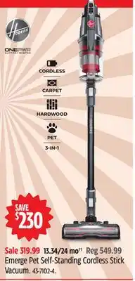 Canadian Tire Hoover Emerge Pet Self-Standing Cordless Stick Vacuum offer