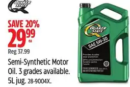 Canadian Tire Quaker state Semi-Synthetic Motor Oil.3 grades available. 5L jug offer