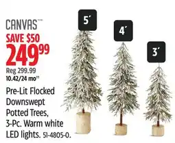 Canadian Tire Canvas Pre-Lit Flocked Downswept Potted Trees offer
