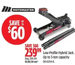 Canadian Tire MotoMaster Low-Profile Hybrid Jack. Up to 3-ton capacity offer