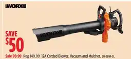 Canadian Tire WORX 12A Corded Blower offer
