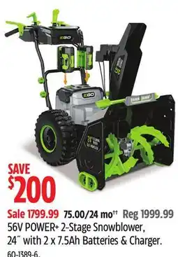 Canadian Tire Ego 56V POWER+ 2-Stage Snowblower, 24 with 2 * 7.5Ah Batteries & Charger offer