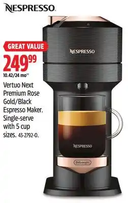 Canadian Tire Nespresso Vertuo Next Premium Rose Gold/Black Espresso Maker offer