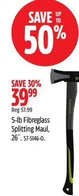 Canadian Tire 5-lb Fibreglass Splitting Maul offer