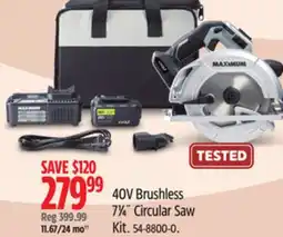 Canadian Tire MAXIMUM 40V Brushless 71⁄4˝ Circular Saw Kit offer