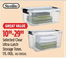 Canadian Tire Sterilite Selected Clear Ultra-Latch Storage Totes offer
