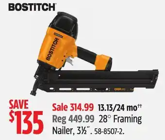 Canadian Tire Bostitch 28° Framing Nailer, 31⁄2˝ offer