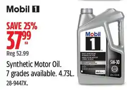Canadian Tire Mobil 1 Synthetic Motor Oil. 7 grades available. 4.73L offer