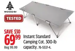 Canadian Tire woods Instant Standard Camping Cot. 300-lb capacity offer